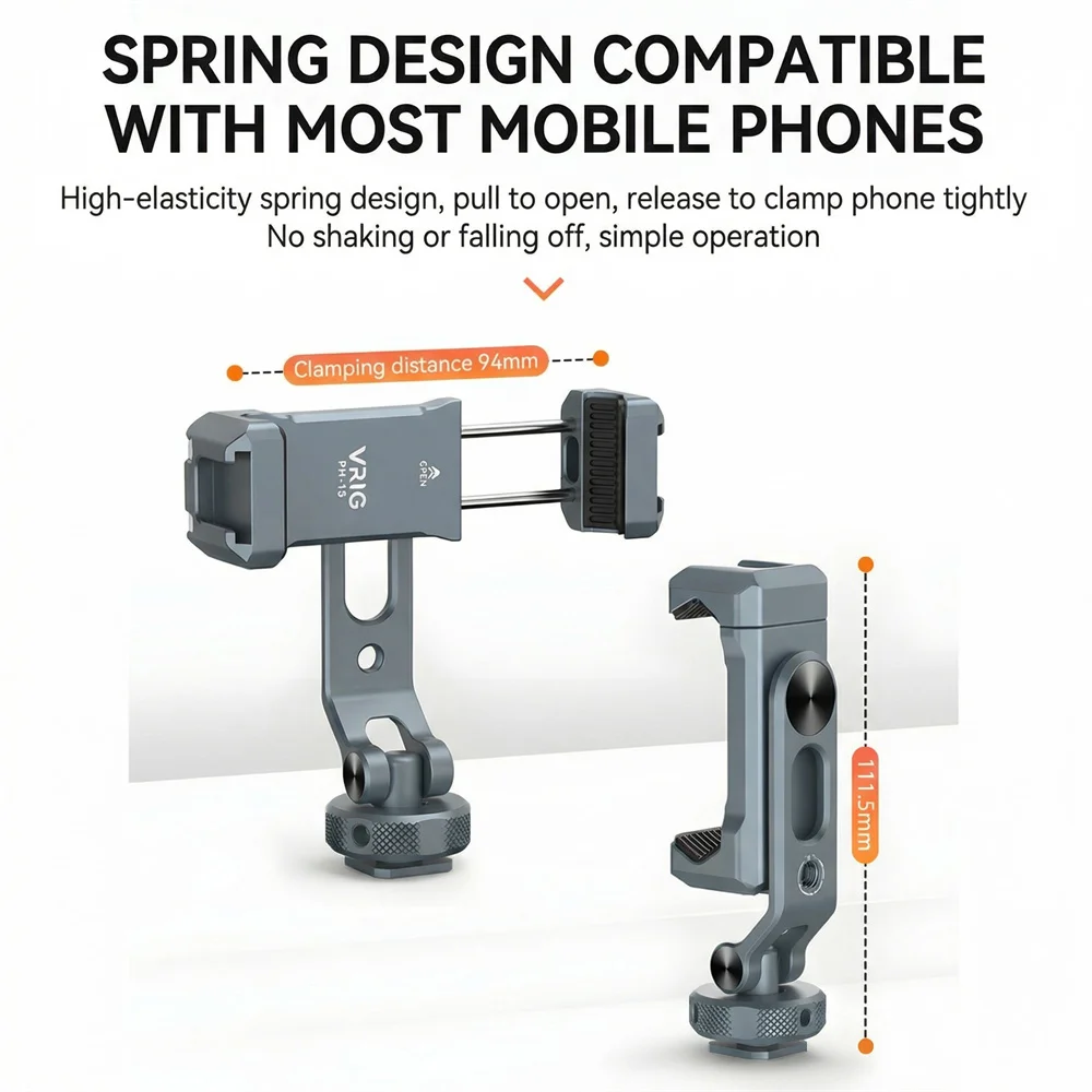 Enhanced Metal Smartphone Holder with Cold Shoe & 360° Rotation Tripod Mount Adapter