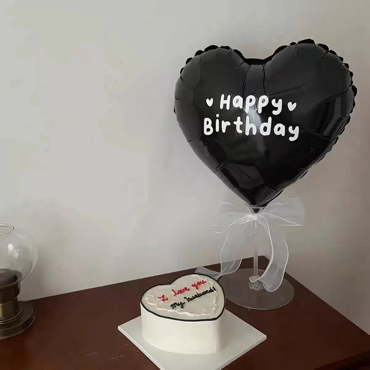 18inch Black Heart Balloon Stand Happy Birthday Sticker Children Anniversary Baby Shower Wedding Date