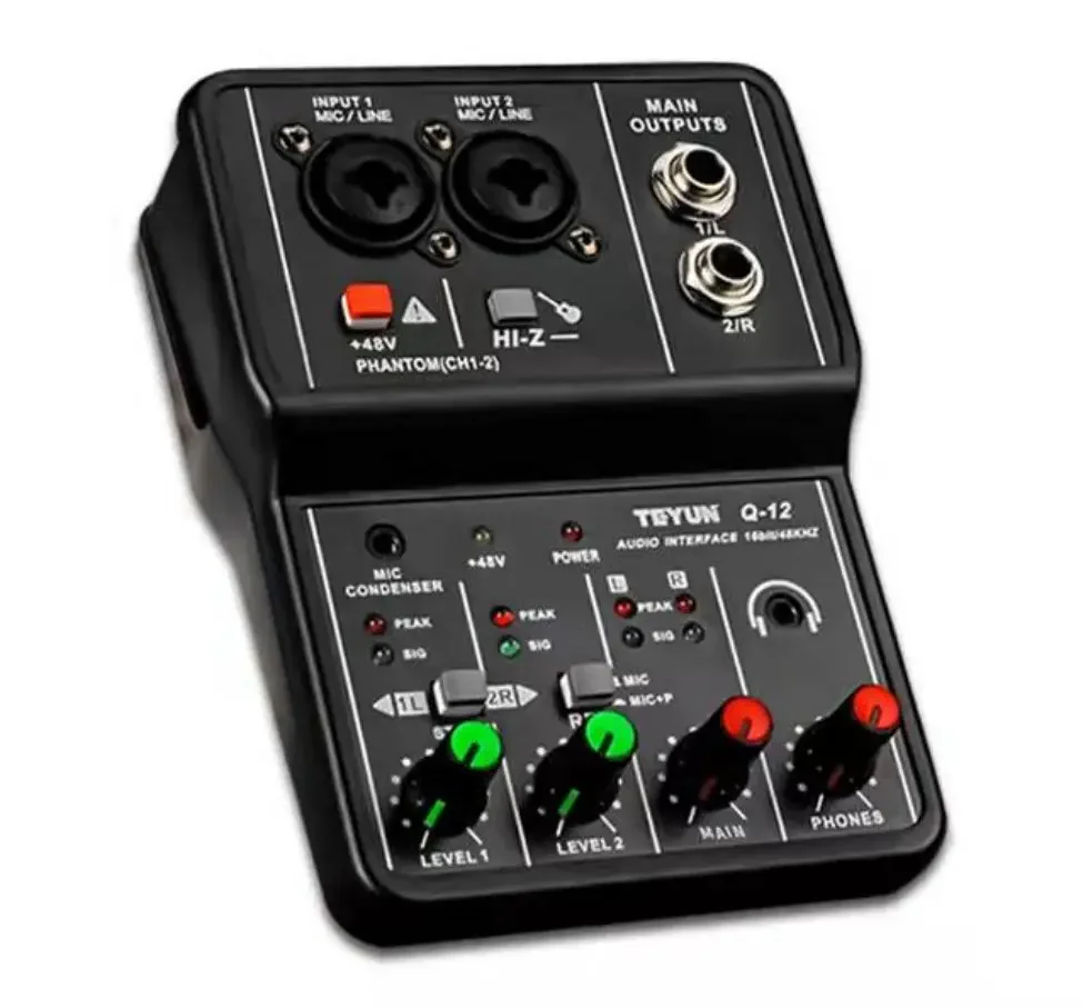 TeyunQ12 Audio Interface for Recording Computer Free Drive USB External Sound Card for Pc Pro Audio Equipment Professional Video audio interface