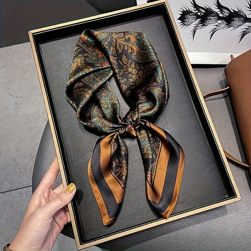 Drucken 70 cm Floral Satin Kopftuch Frauen Luxus Design Krawatte Schal Weibliche Haar Hand Handgelenk Foulard Schal Hijab Bandana Neue – Detail 9