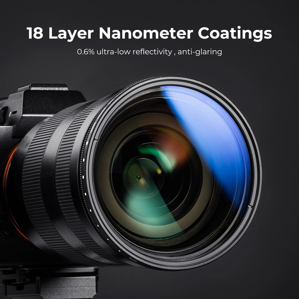 K&F CONCEPT 37-82mm ND2 to ND400 Adjustable Neutral Density Variable ND Camera Lenses Filter Cloth 49mm 52mm 58mm 62mm 67mm 77mm 6