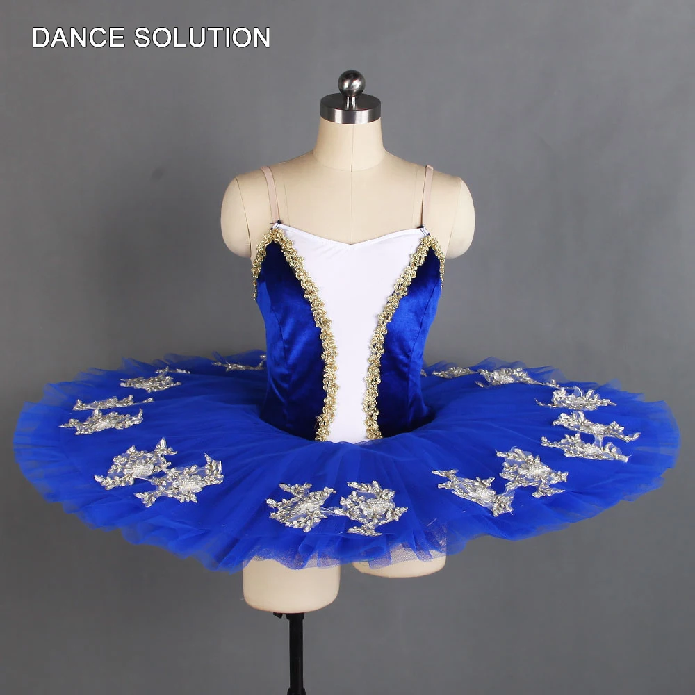 

Adult & Child Professional Ballet Pancake Tutu Royal Blue Velvet Camisole Bodice Stage Performance Costumes for Girls BLL202
