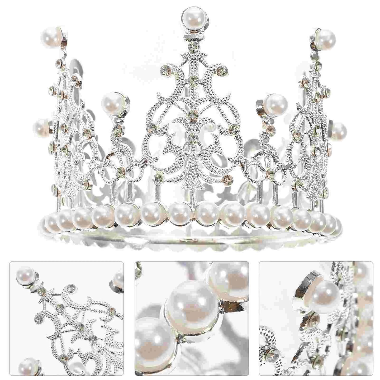 

Kids Pearl Crown Children Tiara Headwear Cake Decoration Crown Ornaments Supplies Accessories for Birthday Wedding (Sliver)