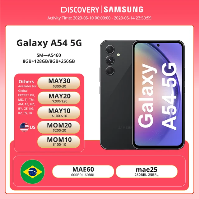 Samsung Galaxy A54 5g Smartphone 8gb 256gb Exynos 1380 6.4 Super Amoled  Fhd+ Screen Triple 50mp Camera Samsung A54 Mobile Phone - Mobile Phones -  AliExpress