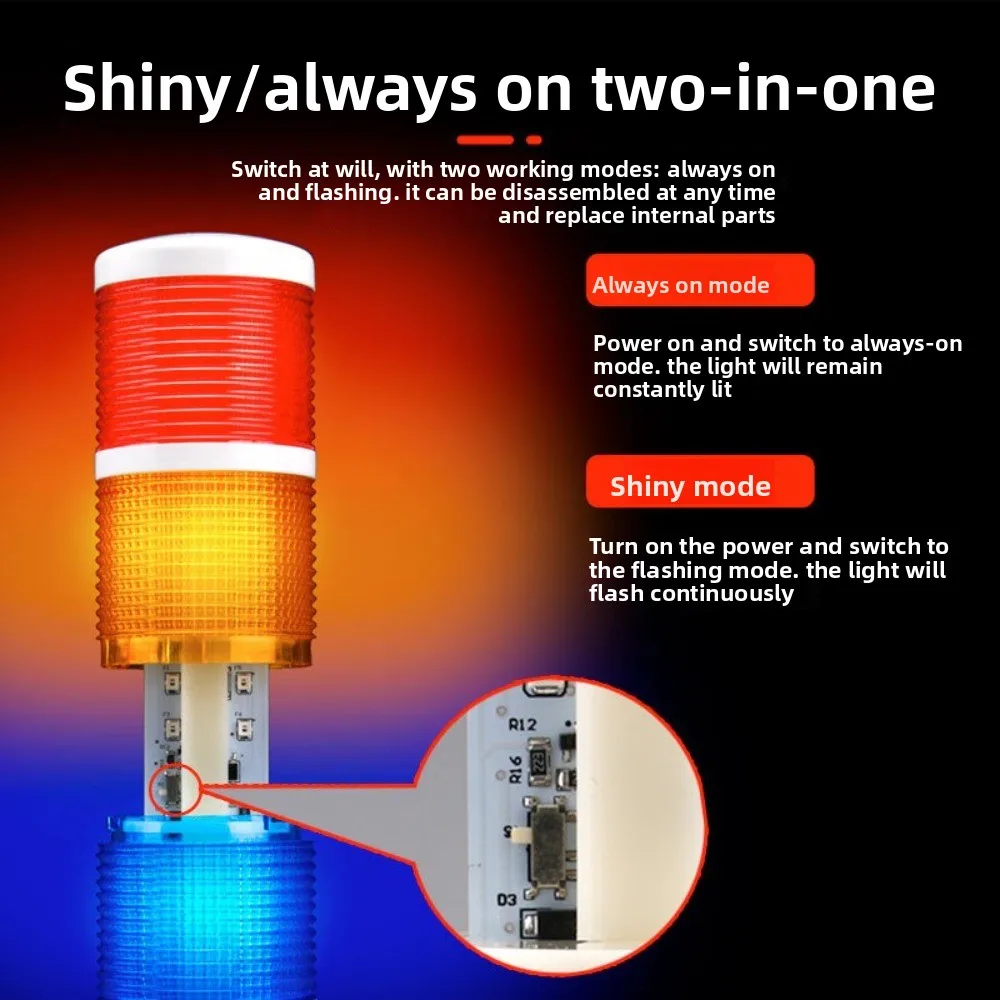 새로운 180도 회전식 LED 신호 타워 라이트 DC12-24V AC220V 지속 점멸 신호 경고등(부저 포함) LED 스택 라이트