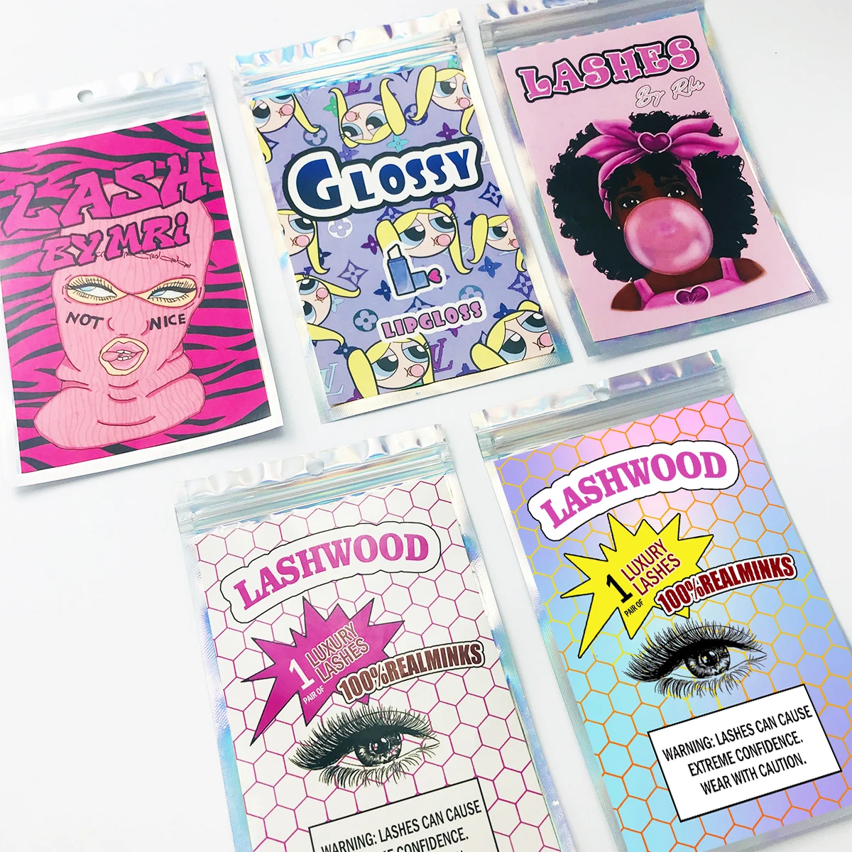 Eyelash Packaging Bag Wholesale Pink Black White Zip Lock Party Favor Bag Eyelashes Lash Package Box Custom Logo Sticker 5