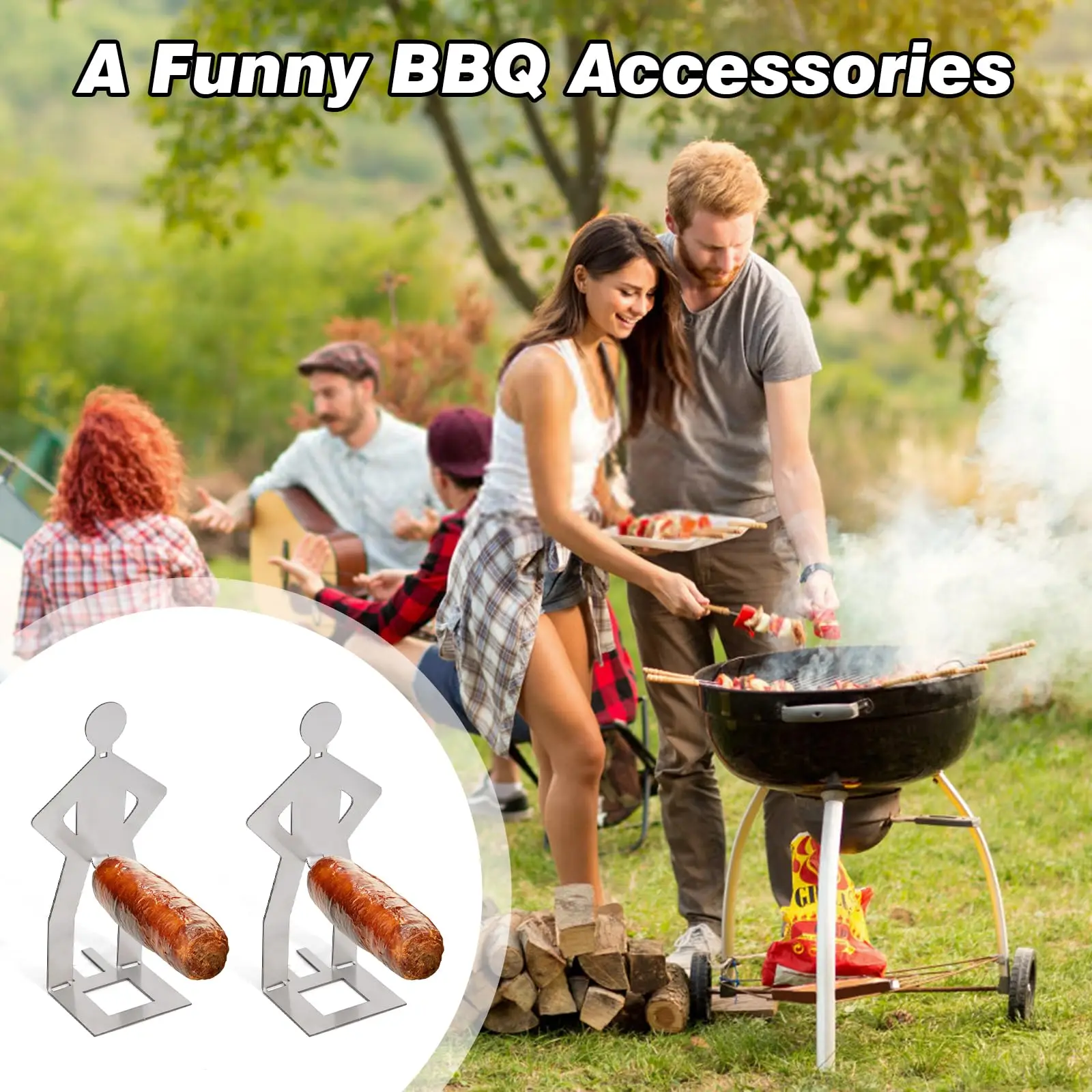 Funny BBQ Stand Man Hot Dog Holder Portable Hot Dog Roaster Reusable Stainless Steel Hotdog and Sausage Stand Grill Accessories