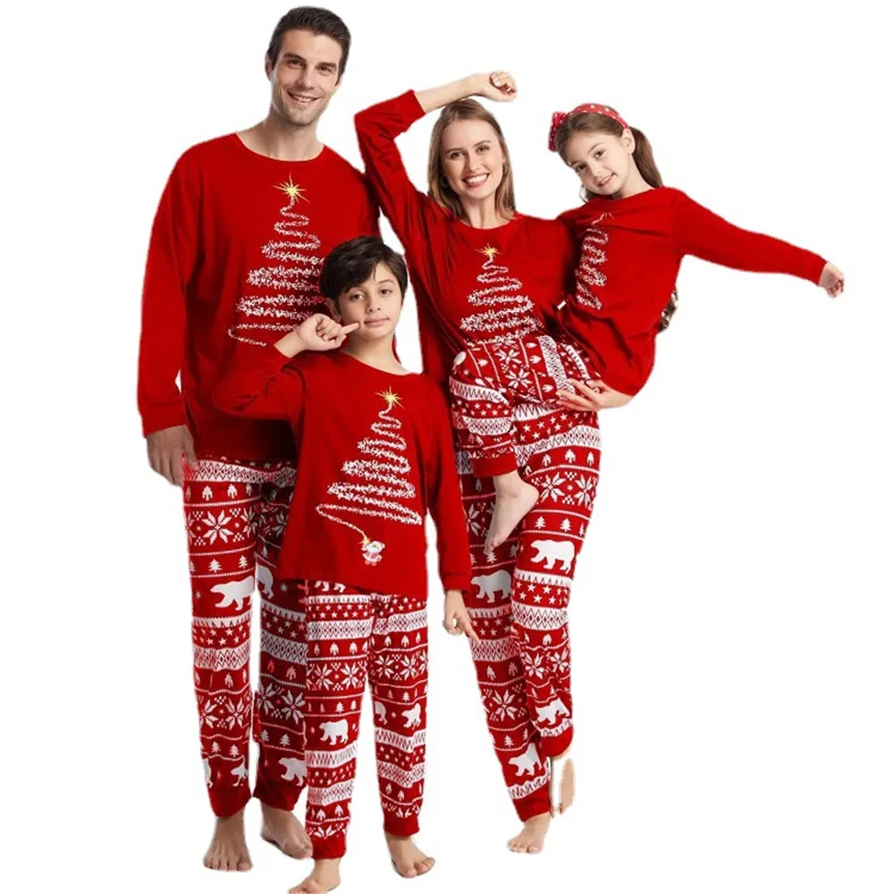 thumbnail image 1 of ZAFILLE Conjuntos familiares a juego para Año Nuevo, 100 % algodón, ropa para madre e hija, estampado de árbol de Navidad, ropa para padre e hijo, 1 of 5