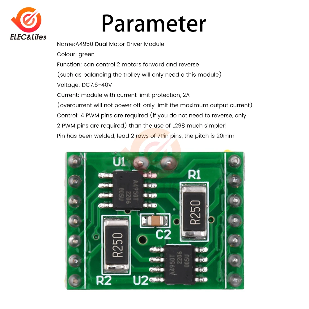 DC 7.6-40V A4950 Dual Motor Drive Module Performance Super TB6612 DC Brushed Motor Driver Board for Arduino