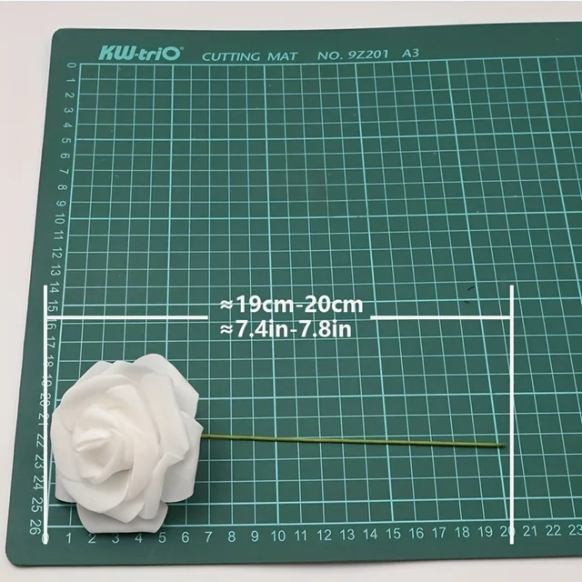 Rose artificielle PE blanche, 50 pièces/paquet, tête de fleur avec tige, Bouquet de bricolage, décoration de fête de mariage, fournitures pour Scrapbook 3