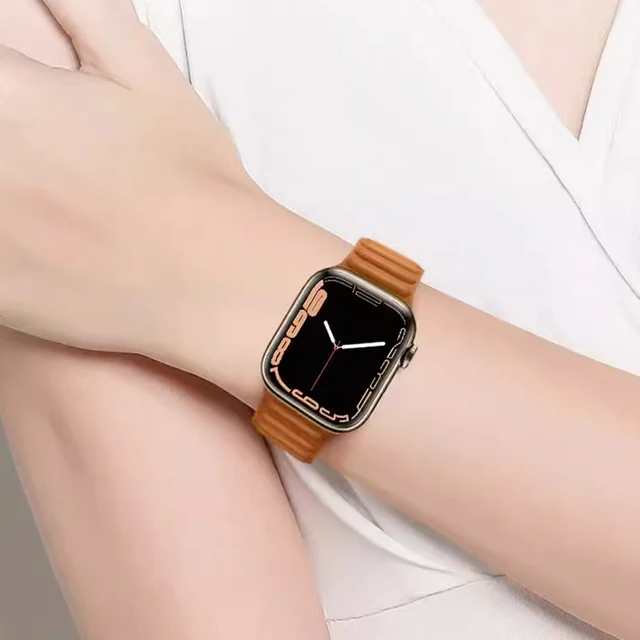 Edles Leder-Gliederarmband für Apple Watch, passend für alle Modelle (Serie 9, 8, 7, 6, 5, 4, 3, SE, Ultra), mit Magnetverschluss