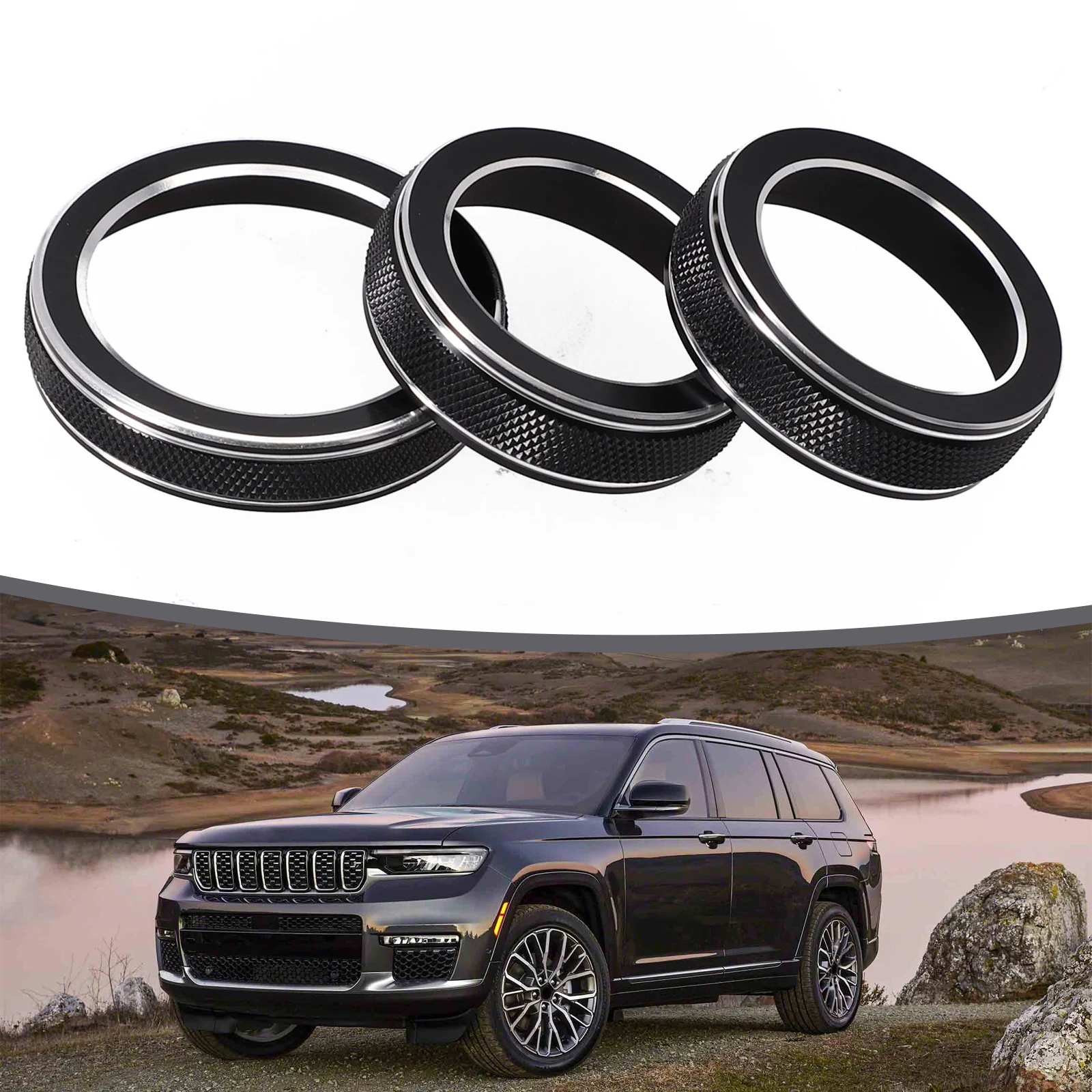 

3pcs Knob Ring Cover Knob Ring Cover Black For Jeep Grand AC Radio Switch Trim Ring Knob Cover For Jeep Grand For Jeep Grand