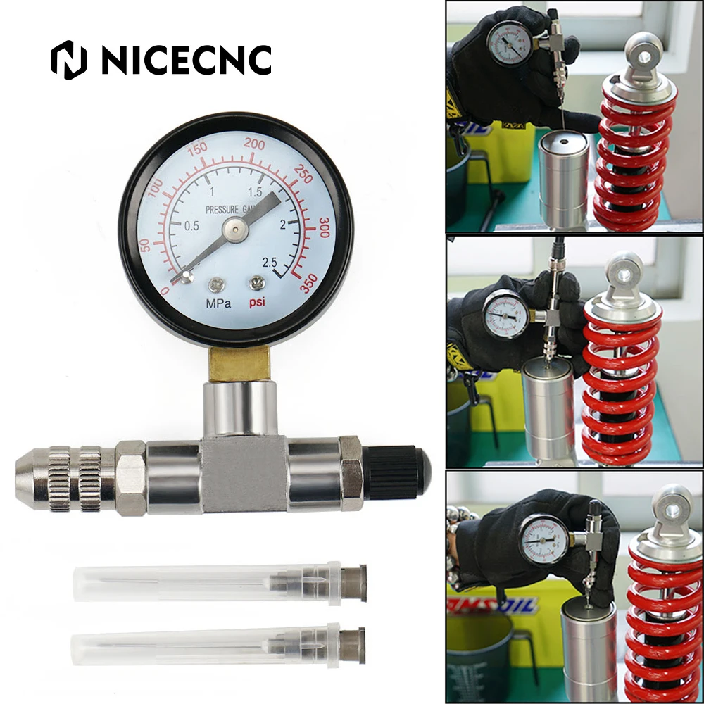 ATV UTV Suspension Shock Absorber Nitrogen Pressure Gauge 350 PSI For Yamaha Raptor Polaris RZR Arctic Cat Snowmobile KTM Honda