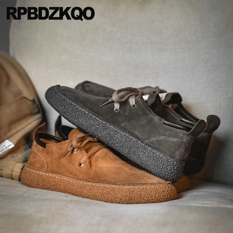 

Korean Men Brown Flats Footwear Shoes Trainers Spring Sport Suede Round Toe Sneakers Fall Casual Skate Athletic Lace Up Vintage