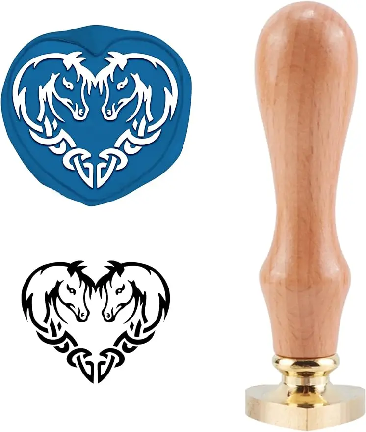 

1PC Horse Wax Seal Stamp Celtic Knot Vintage Sealing Wax Stamps Love Retro Heart-Shape Removable Brass Stamp Head with Handle