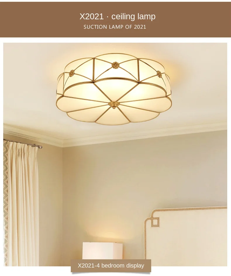 Retro Copper Ceiling Light LED Round Glass Lamp Nordic Bedroom Room Lighting Living Room Study Staircase Entrance Balcony Light