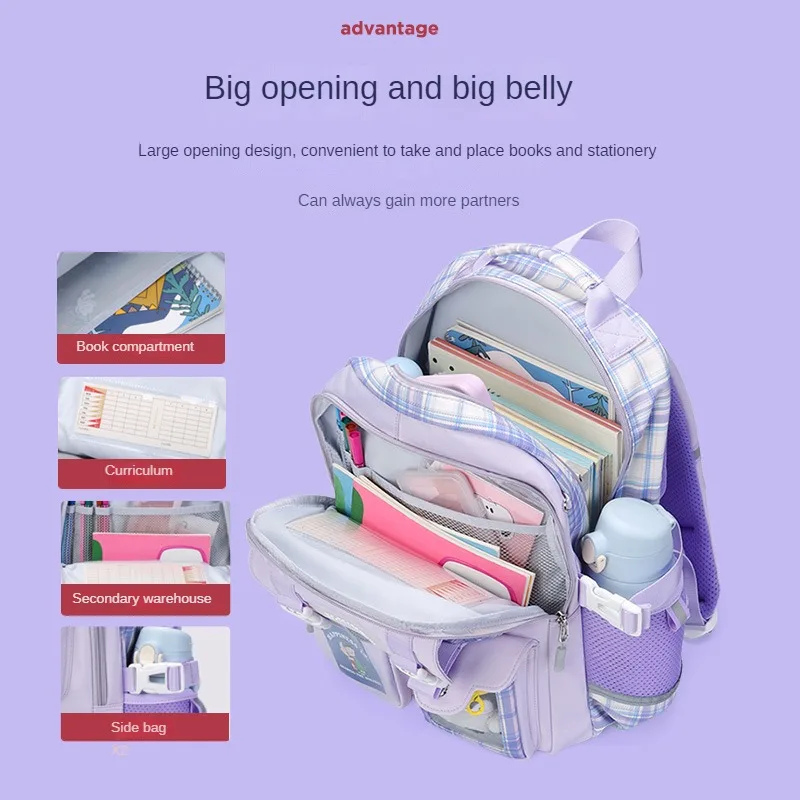 VNINE elementary school backpack girl lightweight backpack girl 1st to 6th grade to reduce burden and protect spine