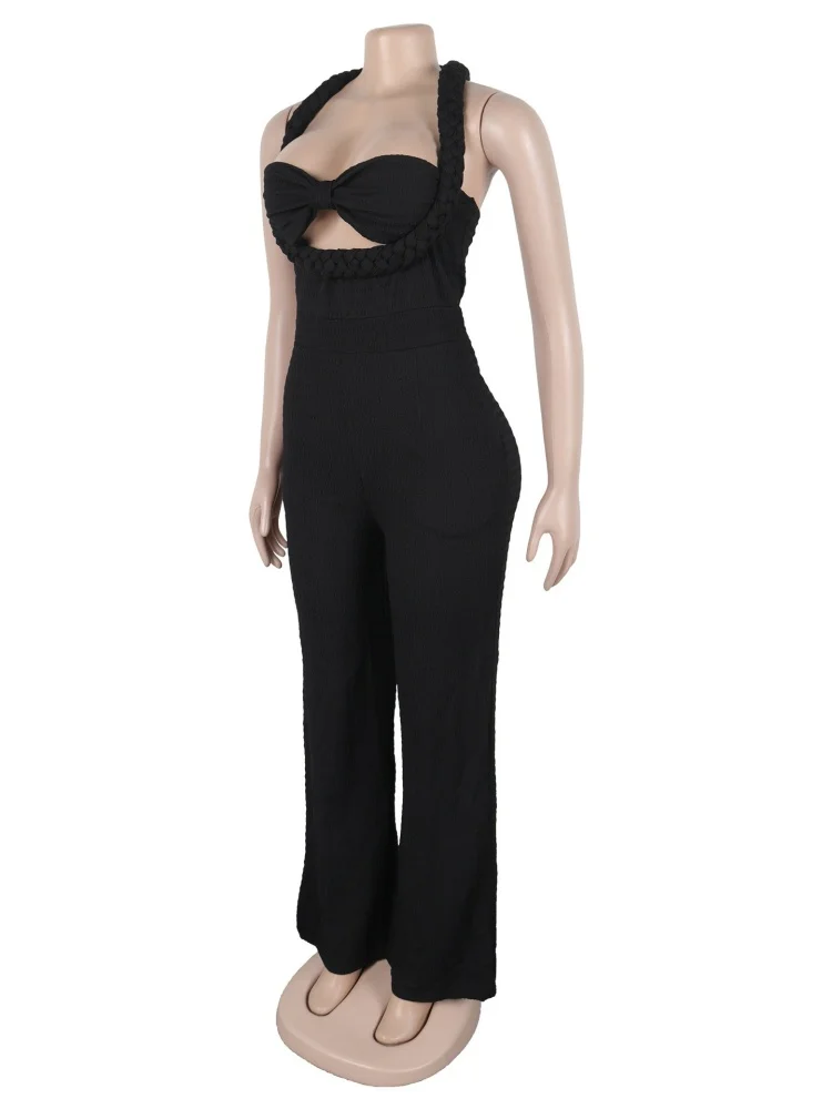 Wmstar Jumpsuit Women New Style High Waist Solid Sleeveless Slip Bodycon Straight Hollow Out Romper Pockets Drop Shopping