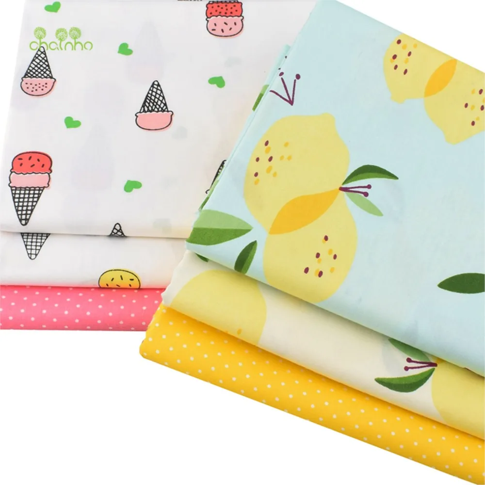 Chainho,Printed Twill Weave Cotton Fabric,DIY Sewing Quilting Material,Patchwork Cloth,Fruit Series,6 Designs,2 Sizes,15C352