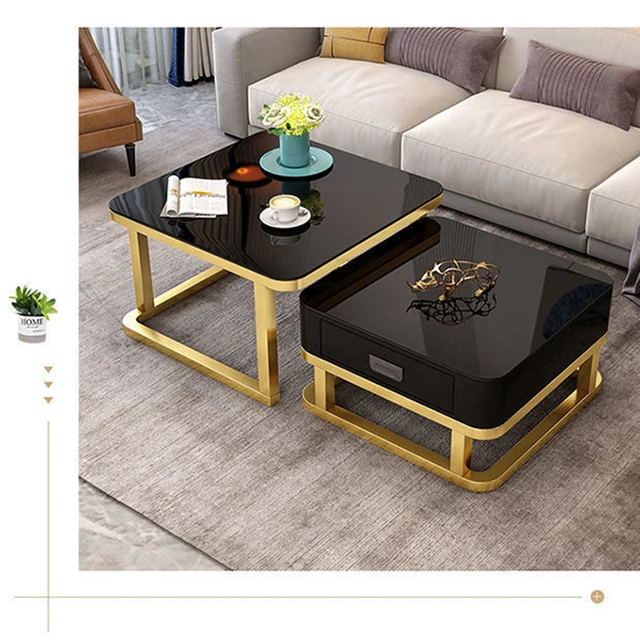 Tempered Glass 2 in 1 Combination Coffee Table with solid wooden Drawer 6