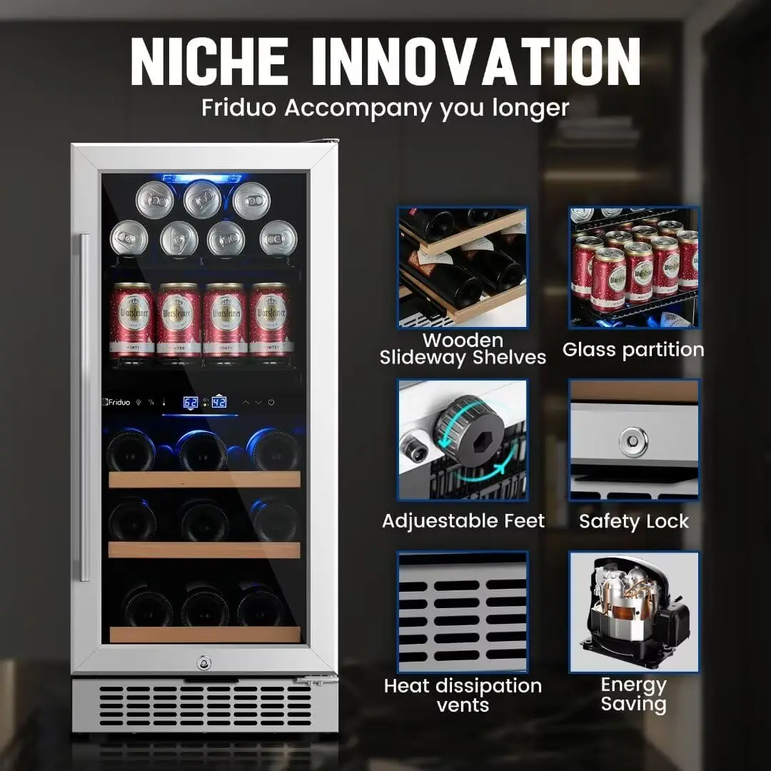 inch Wine Beverage Refrigerator,13 Bottles 48 Cans Dual Zones Temperature Wine Fridge Undercounter or Freestanding Drink Cool 5