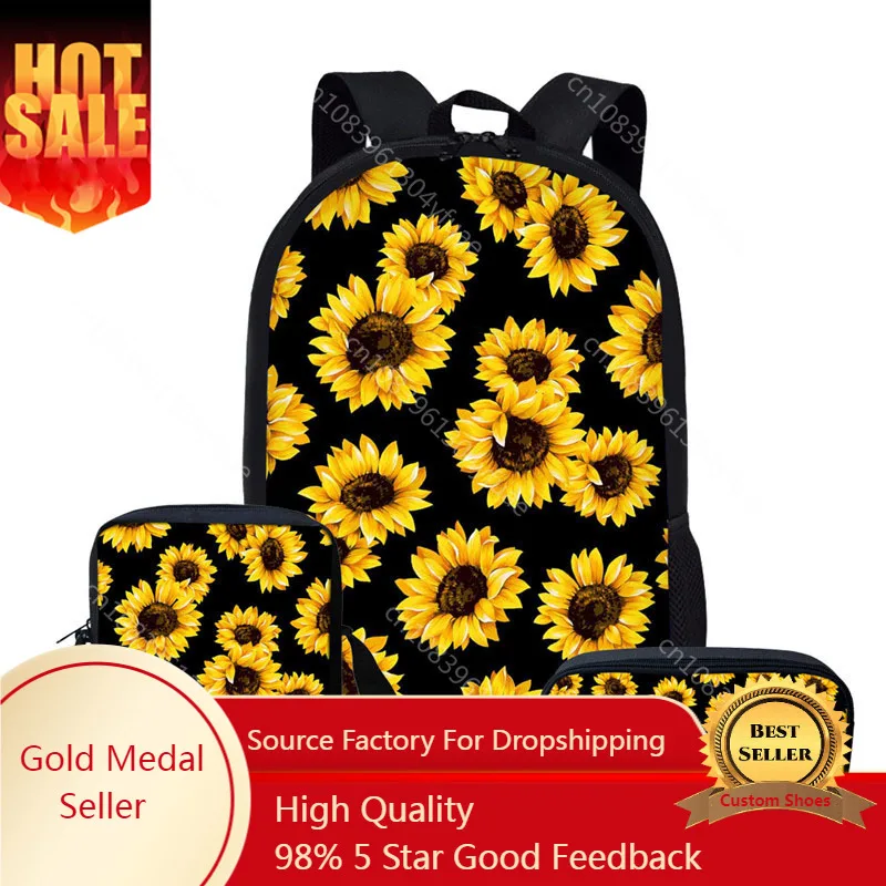 

3pcs/set Sunflower Print School Bag Set for Kids Girls Back Pack Book Bags Backpacks Shoulder Bagpack Children Bookbag Satchel