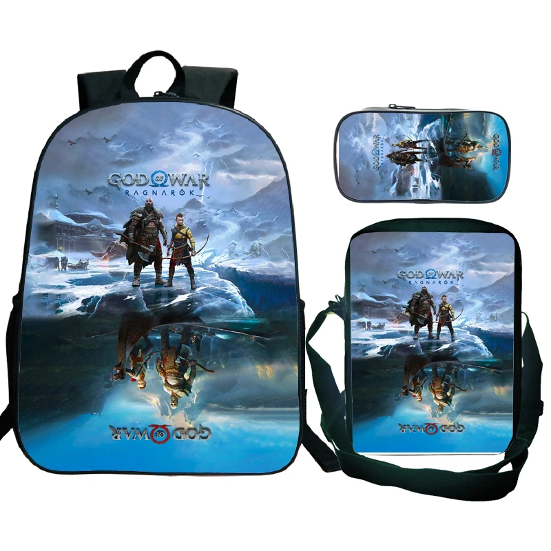 God Of War Ragnarok 3 Pz/Set Zaino Kratos Atreus 3D School Student Bookbag Travel Laptop Daypack Borsa A Tracolla Astuccio