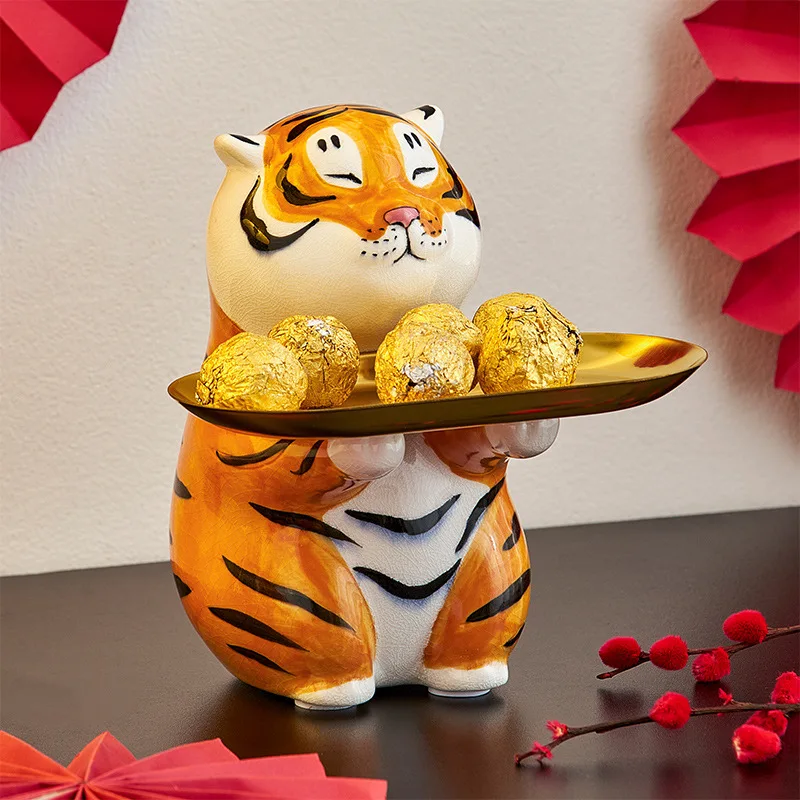 Cute Creative Tiger Ceramic Storage Ornaments Key Desktop Finishing Office Living Room Porch Home Decoration Accessories Modern |