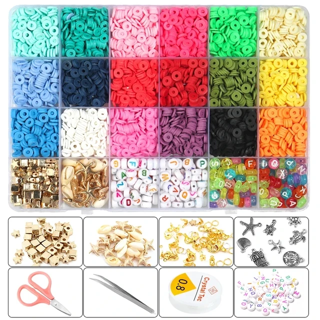 Kit de fabricación de pulseras, 10,000 cuentas de arcilla polimérica, 48  colores, cuentas de letras redondas, kit de fabricación de joyas, pulseras  de