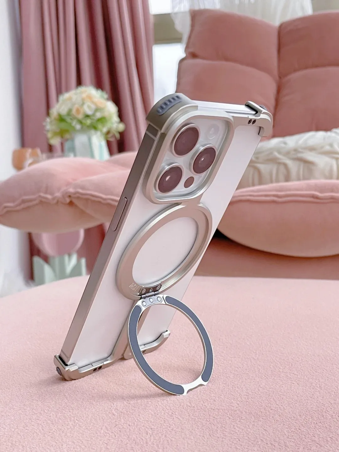 Metal Frameless Magnetic Holder Phone Case For iPhone 12 13 14 15 Pro Max Plus Magsafe Aviation Grade Aluminum Alloy Anti-fall