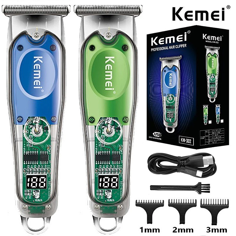 

Kemei Professional 0mm Hair Trimmer Rechargeable Hair Cutting Finishing Machine Electric Barber Clipper Men Transparent Body