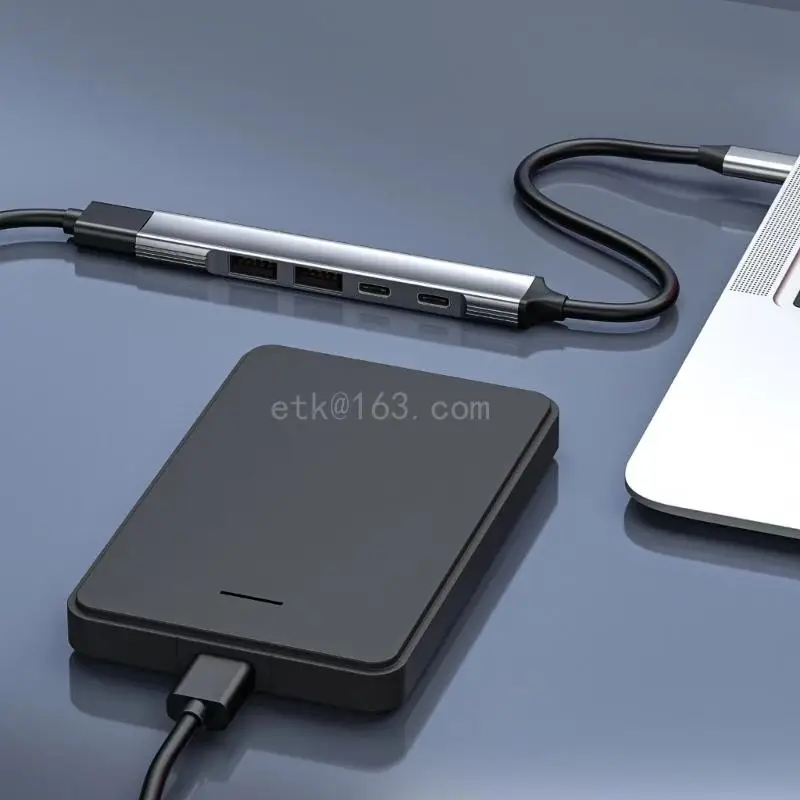 PD 60W 충전 기능이 있는 5 in 1 Type C 허브, 노트북용 USB2.0 USB3.0 USB C 10Gbps 2개