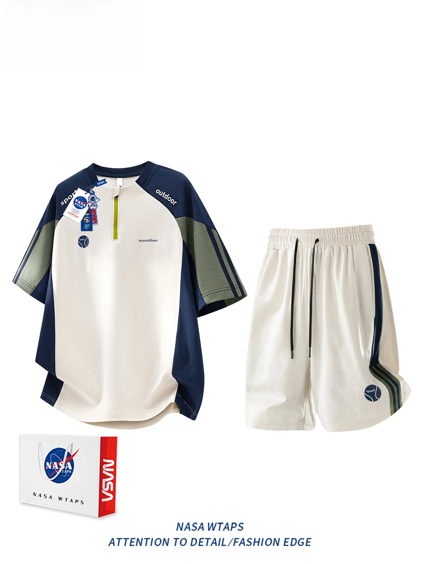 WTAPS 여름 빠른 건조 반팔 피트니스 야외 남성 티셔츠 세트 캐주얼 스포츠웨어 폴리에스테르 섬유 짧은 바지 투피스 세트
