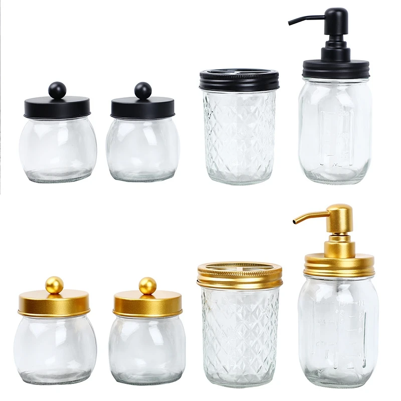 

Bathroom Accessories Set 4 Pcs -Lotion Soap Dispenser & 2 Cotton Swab Holders & Toothbrush Holder