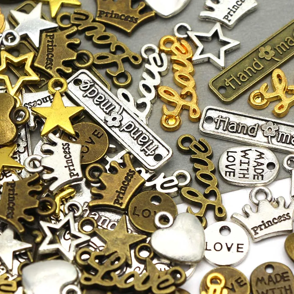 Hand Made Labels Star Crown Love Tags Heart Metal Handmade with Love Tags for Clothing Hats Flower Knitting Accessories