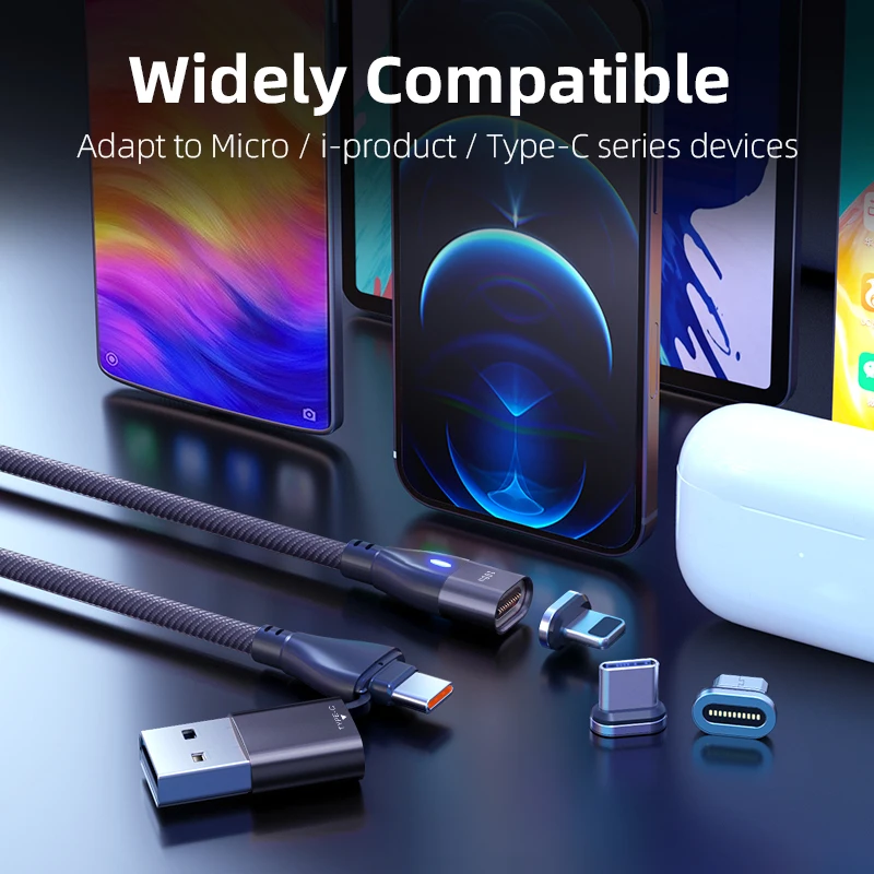 PD 100W 6 in 1 Magnetic Cable Micro USB C to Type C Cable 6A Fast Charging Phone Cable For iPhone 14 Samsung Xiaomi iPad Laptop