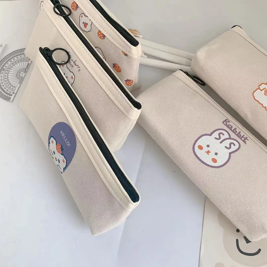 1 Pcs 카와이 연필 케이스 베어 캔버스 박스 가방 학교 용품 문구류