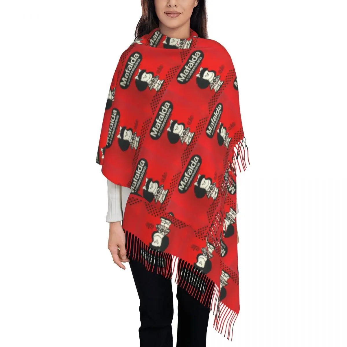 

Luxury Mafalda A Contestataria Tassel Scarf Women Winter Warm Shawl Wrap Lady Quino Comic Manga Scarves
