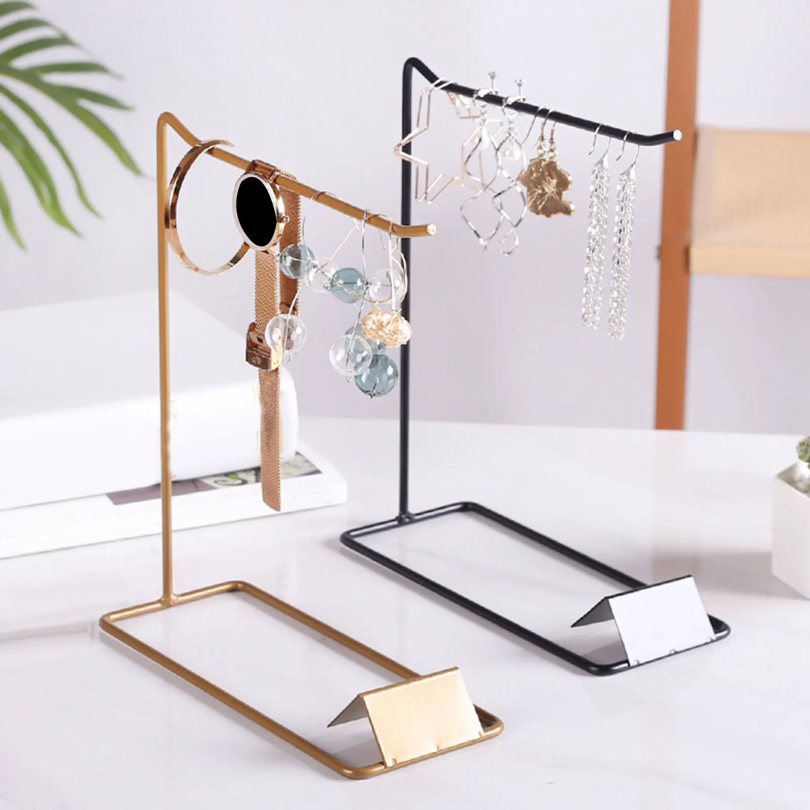 Portagioie In Legno E Metallo - Espositore Per Orecchini, Collane, Anelli, Nero - Foto 5