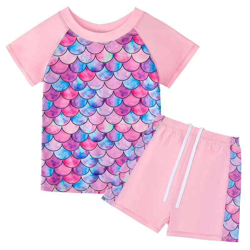 thumbnail image 1 of Traje de baño para niñas 2024 nuevo estampado de escamas de pescado de manga corta traje de baño para niños de dos piezas ropa de playa de verano para niños traje de baño para nadar, 1 of 4