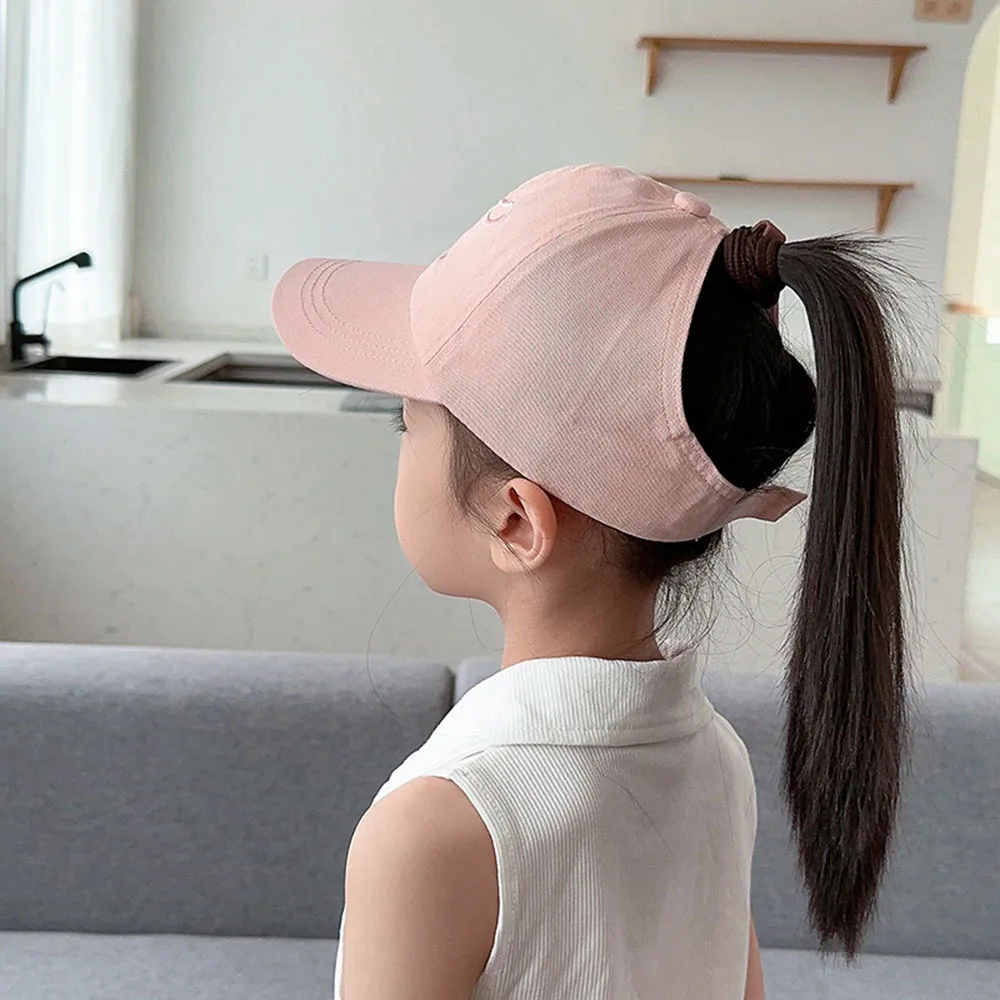 Kids Baseball Caps Adjustable Summer UV Protection Snapback Hat Children Love Embroidery Breathable High Ponytail baseball cap snapback cap