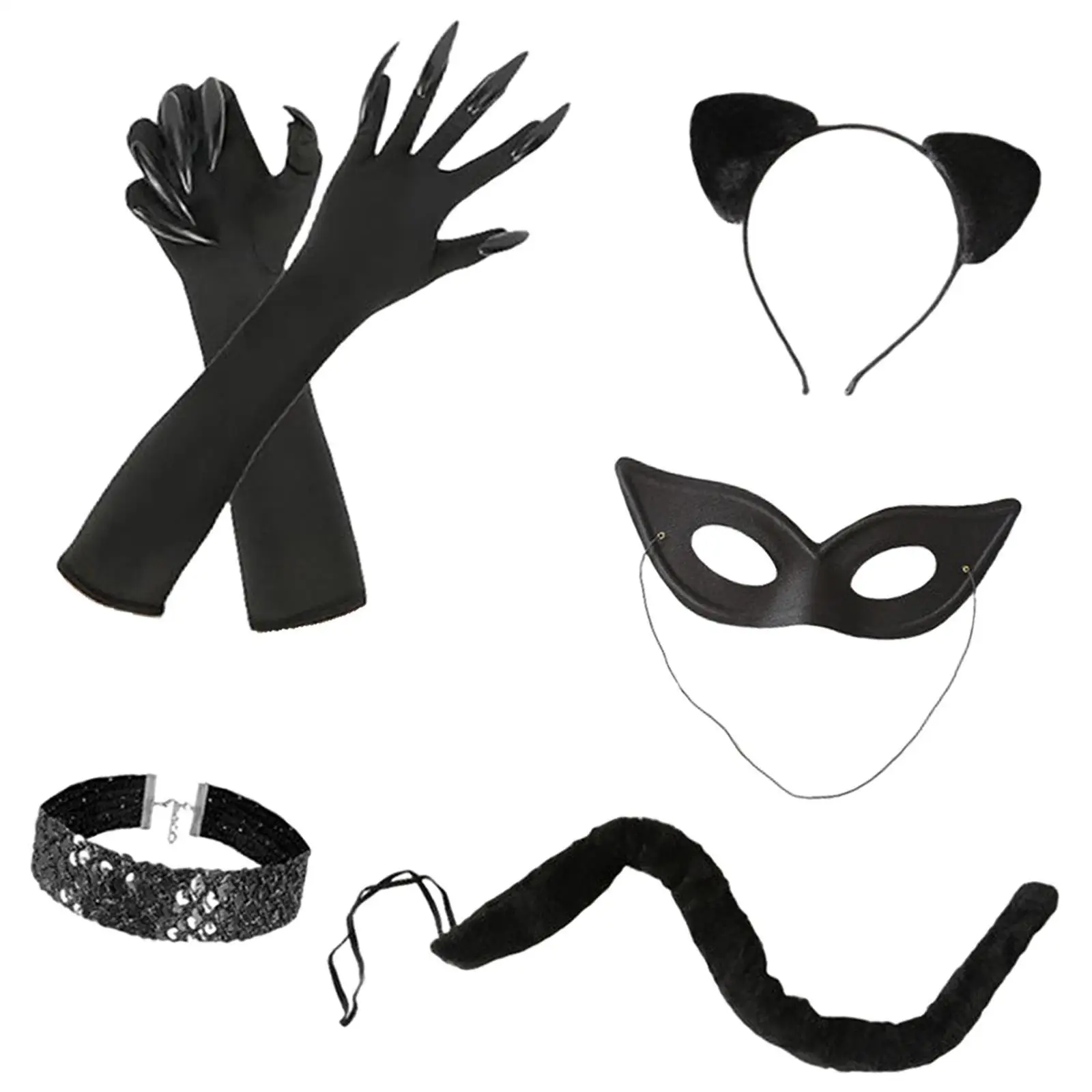 Black Cat Costume Set for Women Funny Cat Cosplay Gloves for Halloween Festivals Black Cat Costume Set for Women Funny Cat Cosplay Gloves for Halloween Festivals