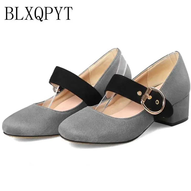 

BLXQPYT New fashion Big size 32-48 high spike heel 4.6CM pumps with buckle made of high quality pu women pointed toe shoes 6-11