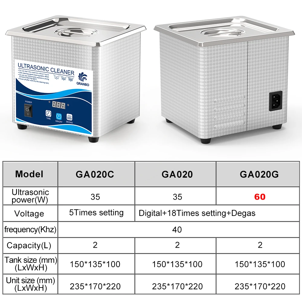 Granbosonic 2L NEW Household Ultrasonic Cleaner 40KHz 35W 60W pannello digitale con degasaggio per occhiali monete gioielli