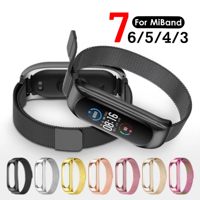 

Luxury Milan Magnetic Metal Strap For Mi Band7 6 5 3 4 Wristband Watchband Replacement Strap For Xiaomi Mi Band 5 3 4 Miband 7 5