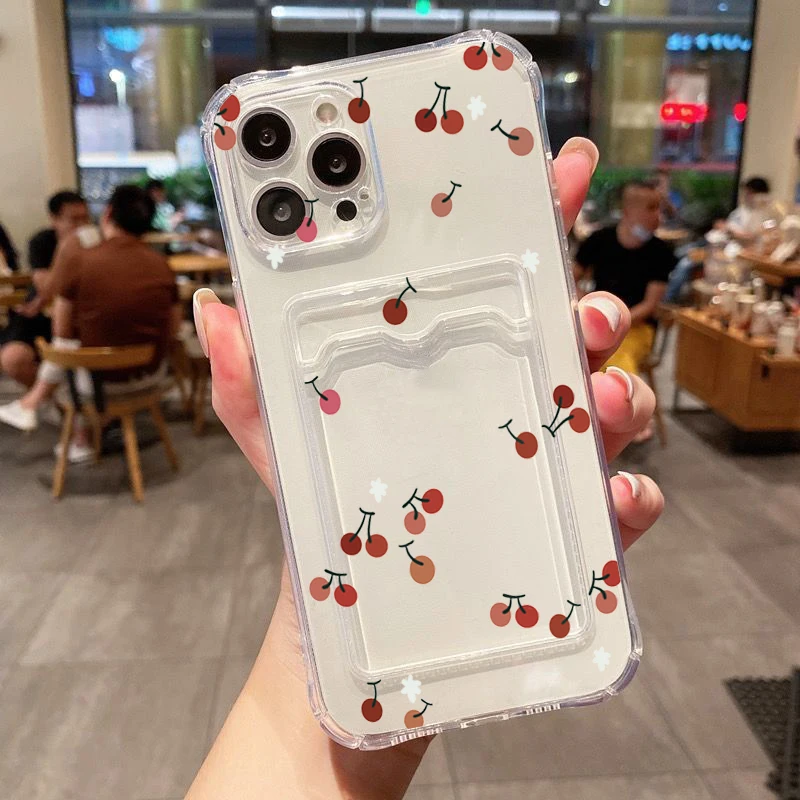Cherry Blossom Clear Phone Case with Wallet Card Holder