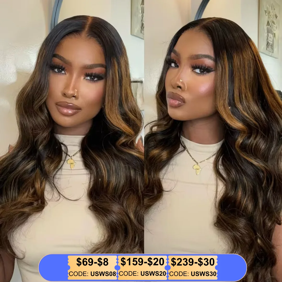 Human Hair Wig UNice Hair 7x5 Bye Bye Knots Wear Go Glueless Wig Brown Balayage Body Wave Pre Cut Pre Bleached Human Hair Lace 150%
