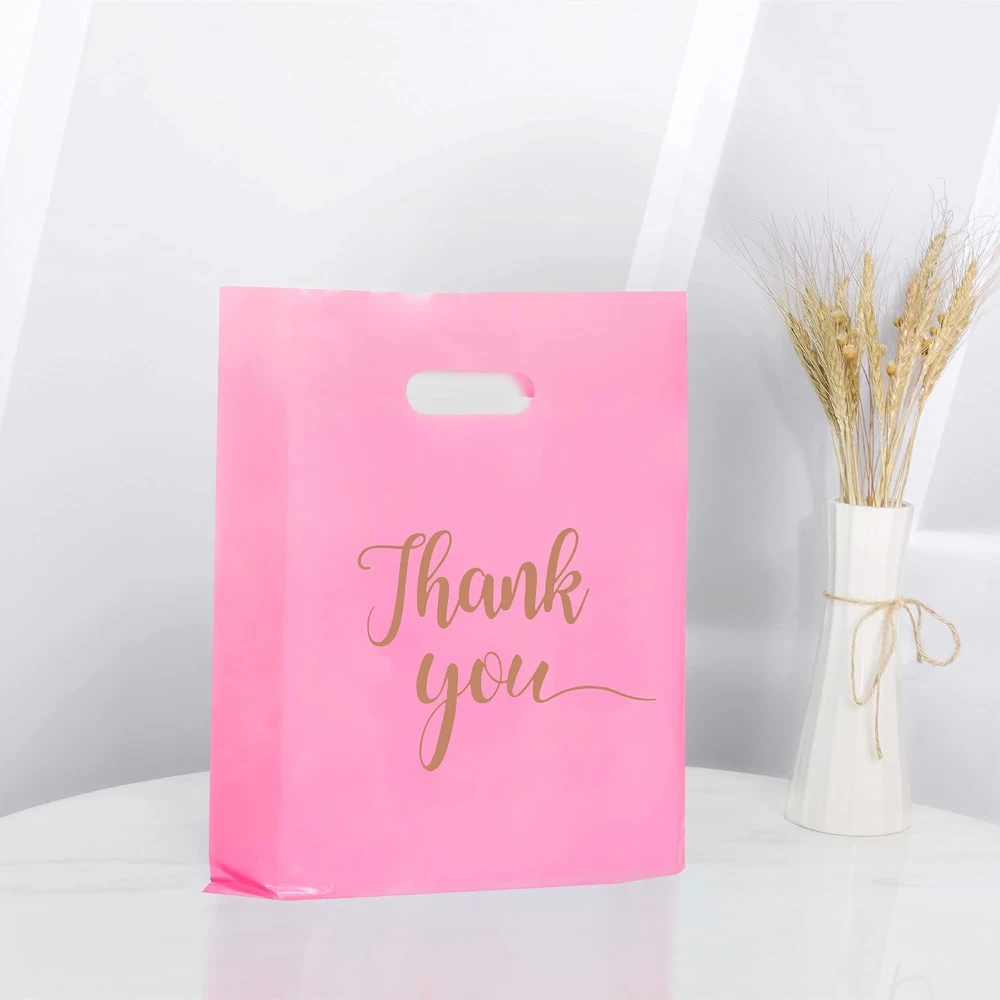 Thank You 가방 선물 플라스틱 쇼핑 토트백, 작은 비즈니스 상점용 생일 웨딩 파티 선물, 사탕 쿠키 포장지, 10 개