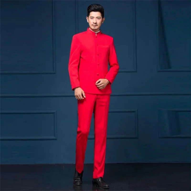 

Chinese tunic suits young men's dresses slim fashion chorus costumes Tang blazers banquet traje de hombre para boda gitana