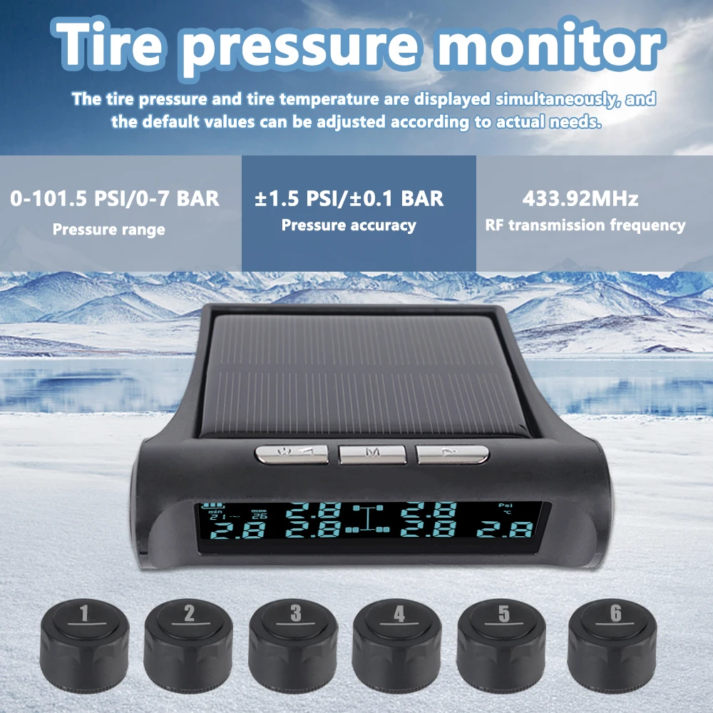 Solar Power 6 Sensors TMPS Truck Tire Pressure Monitoring System Autotruck Tyre Temperature Alarm Tester LCD Display For Bus Car